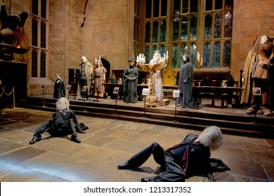 Leavesden, London - August 10 2018:  Inside The Great Hall, Decorated Like Harry Potter And The Goblet Of Fire Film In The Warner Brothers Studio Tour 'The Making Of Harry Potter'.