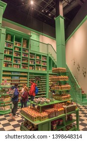 Leavesden, London, UK - May 2019: Warner Bros. Studio Tour ‘The Making Of Harry Potter’, Themed Shop Selling Sweets And Candy