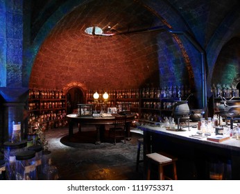 Leavesden, London,UK -DECEMBER 17th 2017: The Severus Snape' Potion Room In The Warner Brothers Studio Tour'The Making Of Harry Potter'. There Is Model Of Medicine Room From Harry Potter Film.