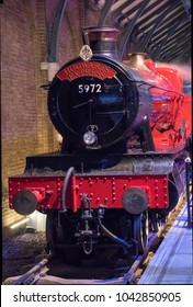 LEAVESDEN, UK - FEBRUARY 24TH 2018: Hogwarts Express Steam Train At The Making Of Harry Potter Tour At Warner Bros Studio In Leavesden, UK