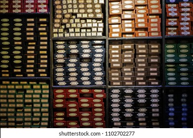 LEAVESDEN,UNITED KINGDOM-DECEMBER 27,2017:The Ollivanders magic wand shop at The Warner Bros. Studio Tour,The Making of Harry Potter.