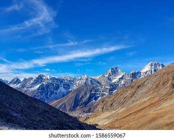 Leaving Dragnag In The Early Morning. Everest Base Camp Trek: From Dragnag To Dzongla Via Cho La Pass. Trekking In Solokhumbu, Nepal.