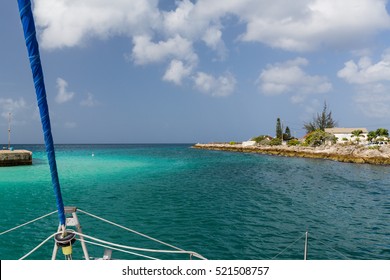 Leaving The Harbour In Barbados On A Catamaran