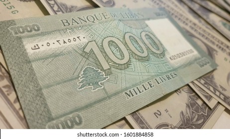 Lebanese 1000 Pound -  Lebanon Central Bank - Banque Du Liban And US One Dollars In The Background