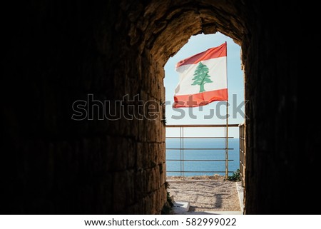 Lebanese flag seen at the Byblos fortress in Byblos, Lebanon.