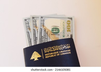 Lebanese Passport Next To Lebanese Lira Money On A White Background, Lebanon, Beirut, Tripoli, Lebanese Lira, Dollar, Crisis, Passport Crisis, Lebanese Crisis.