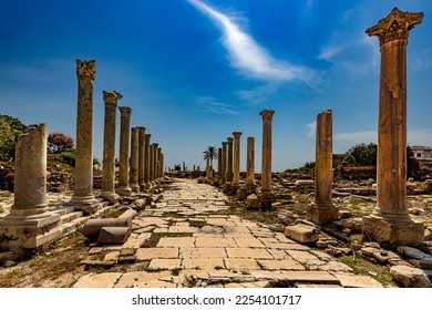 Lebanon. Ancient Tyre (UNESCO World Heritage Site) - Al Mina Archaeological Site. Colonnade on the Southeastern side