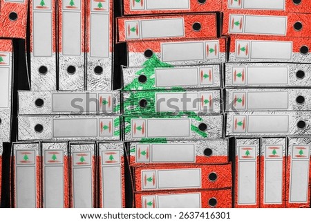 Lebanon Flag Colors Folder Stack, Bureaucracy and Government Administration Concep
