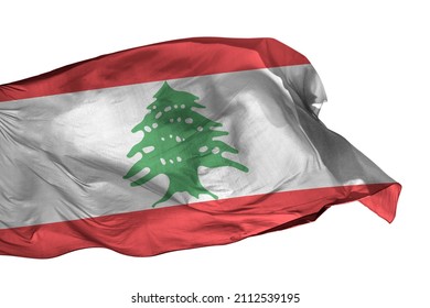 Lebanon flag isolated on white background. Close up waving flag of Lebanon. Flag of Lebanese.