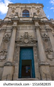 Lecce, Italy - 12.02.19: Facade Of Catholic Church Of Saint Clare (Chiesa Di Santa Chiara), Built In 1429 At Piazzetta Vittorio Emanuele II Square By The Will Of The Bishop Of Lecce Thomas Ammirato. 