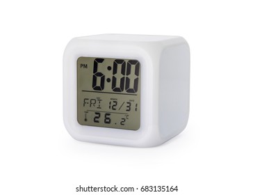 LED Alarm Clock Isolated On White Background. Modern Style Digital Display. ( Clipping Paths Object )