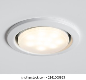 LED Built-in Lamp On White Stretch Ceiling. LED Celling Lamp.