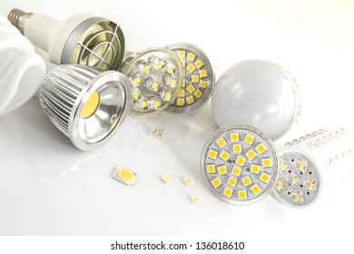 LED Bulbs With GU10, E14 And E27 Bases And Various Large Chips