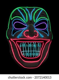 LED Clown Cosplay Mask Isolated Against Black Background