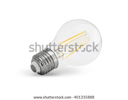 LED filament light bulb (E27). With clipping path