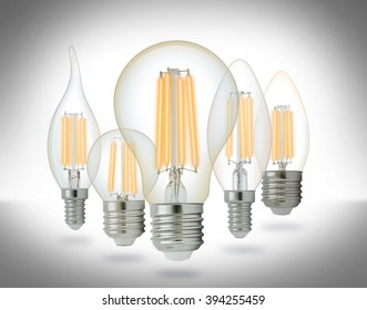 LED Filament Light Bulbs Set. With Clipping Path