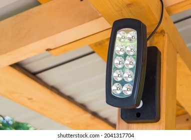 LED Floodlight, A Floodlight On The Top Of The Roof, For Lighting A Country House.