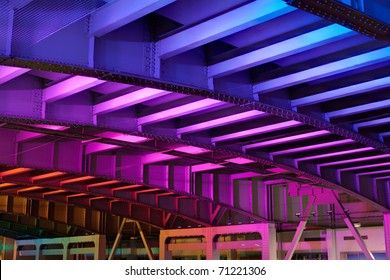 LED illuminated rainbow colored tunnel at San Francisco