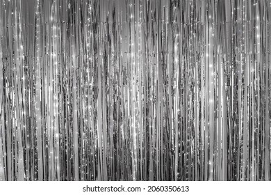 LED Light Curtain. Silver Foil Fringe Curtain Shimmer, glitter Tinsel Curtains, Fringe for Wedding Decoration, Birthday Party, Christmas Decoration, New Year's Eve  - Shutterstock ID 2060350613