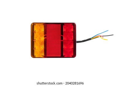 Led lights for trailer isolated on white background. Truck rear LED side light isolated over white. Quality spare parts for car service