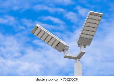 LED Street Light Pole On Blue Sky With Cloud