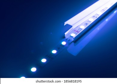 Led Strip Blue Light In Aluminum Channel Diffuser