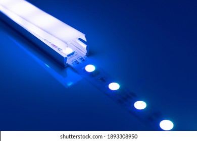 Led Strip Blue Light In Aluminum Channel Diffuser