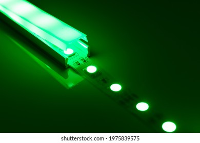 Led Strip Green Light In Aluminum Channel Diffuser