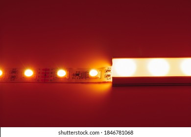 Led Strip Orange Light In Aluminum Channel Diffuser