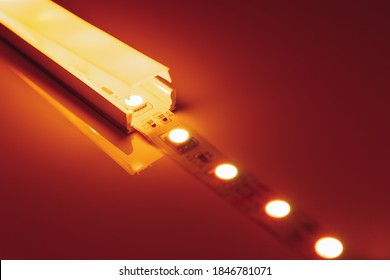 Led Strip Orange Light In Aluminum Channel Diffuser