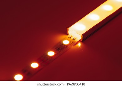 Led Strip Orange Light In Aluminum Channel Diffuser