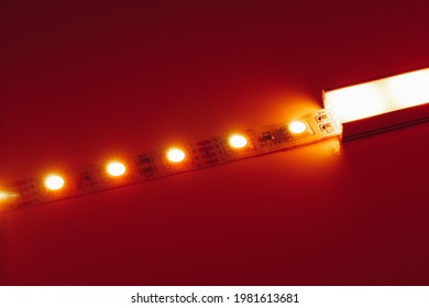 Led Strip Orange Light In Aluminum Channel Diffuser