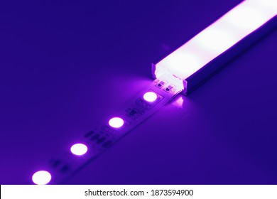 Led Strip Purple Light In Aluminum Channel Diffuser