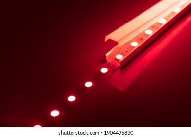 Led Strip Red Light In Aluminum Channel Diffuser