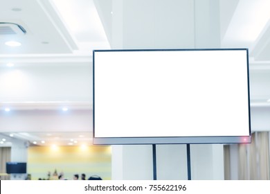 LED TV White Screen In Business Seminar Room With Copy Space.Flat Smart TV Mockup With Blank White Screen.For Design, General Information.Popular Modern Technology.Television,Advertising,Media