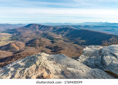 Ledge point and view from McAfee Knob in Blue Ridge Mountains, Virginia, USA
