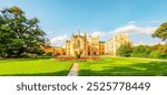 Lednice Chateau with beautiful gardens and parks. Lednice Valtice Landscape, South Moravian region. UNESCO World Heritage Site.