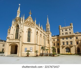 Lednice Chateau built in Neo-Gothic style, Tudor gothic style, Lednice and Valtice area, South Moravia, Czech Republic