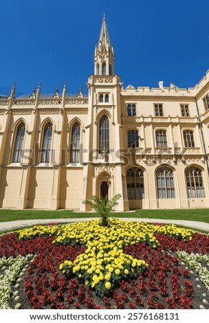 Lednice Chateau built in Neo-Gothic style, Tudor gothic style, Lednice and Valtice area, South Moravia, Czech Republic