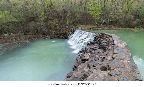 Lee Creek Spills Over Lee Creek Dam, At Devil's Den State Park, In Arkansas.