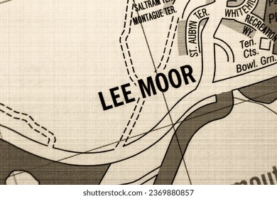 Lee Moor, Devon, England, United Kingdom atlas map town name in sepia - Shutterstock ID 2369880857