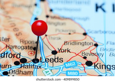 Leeds Pinned On A Map Of UK
