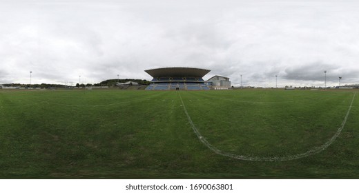 Leeds UK, 23rd Aug 2018: 360 Degree Panoramic Sphere Image Taken At The John Charles Centre For Sport A Sports Facility In South Leeds, West Yorkshire, England Taken In The Middle Of The Rugby Pitch.