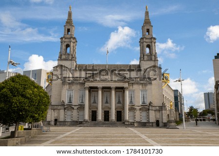 Leeds, UK, 26th July 2020: The famous Leeds Civic hall on a bright sunny day, showing the historical building in the Leeds City Centre in West Yorkshire in the UK