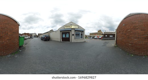 Leeds UK, 29th July 2018: 360 Degree Panoramic Sphere Photo Of The Masala Hut Indian Restaurant Located In The Town Of Cross Gates In Leeds West Yorkshire, Showing The Outside.