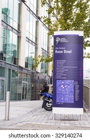 LEEDS, UK - 30 SEPTEMBER 2015.  Leeds Beckett University Rose Bowl Sign At The City Campus