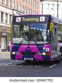 LEEDS, UK - 6 AUGUST 2015. Photograph Of A Learner Bus Driver.