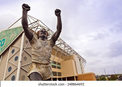 LEEDS, UK - APRIL 27, 2014: A Statue Of Former Leeds' Captain Billy Bremner At  Elland Road Stadium, Home Of Leeds United Football Club Since 1919 Following The Disbanding Of Leeds City F.C.