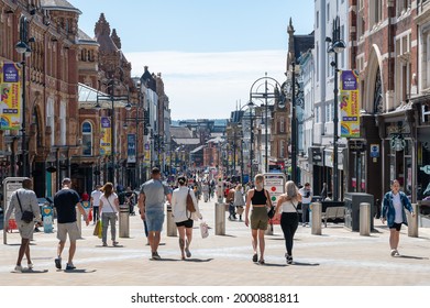 Leeds, UK - July 1st 2021: A Busy Briggate As Crowds Return To Leeds City Centre 