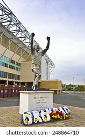 LEEDS, UK - MAY 4, 2014: A Statue Of Former Leeds' Captain Billy Bremner At  Elland Road Stadium, Home Of Leeds United Football Club Since 1919 Following The Disbanding Of Leeds City F.C.